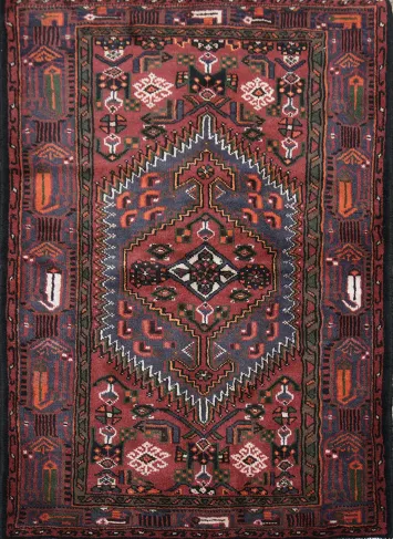 Geometric Tribal Deep Red Hamedan Persian Rug 3x5