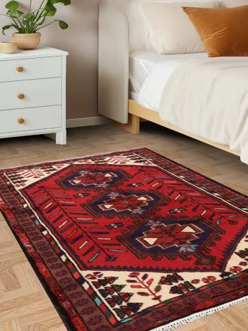 Geometric Hamedan Persian Area Rug 3x5