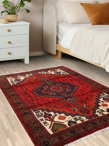 Geometric Hamedan Persian Area Rug 3x5