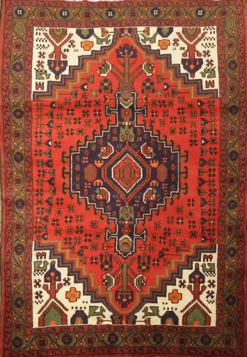 Geometric Hamedan Persian Wool Area Rug 3x5