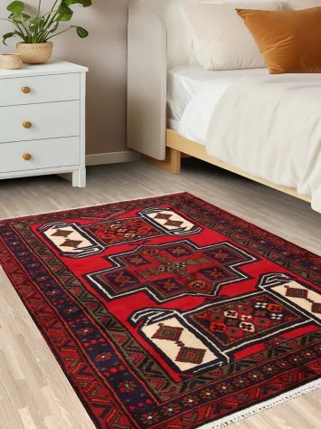 Geometric Hamedan Persian Area Rug 3x5