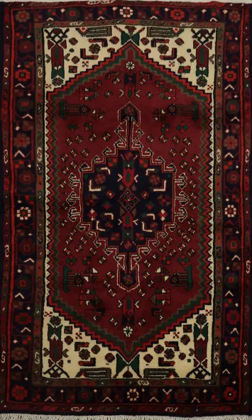 Exquisite Hamedan Persian Area Rug 3x5 in Bold Red with Classic Motifs