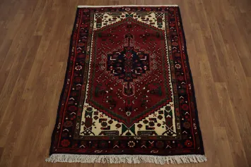 Exquisite Hamedan Persian Area Rug 3x5 in Bold Red with Classic Motifs