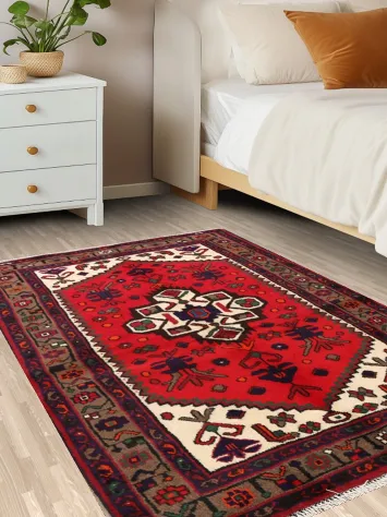 Geometric Hamedan Persian Area Rug 3x5