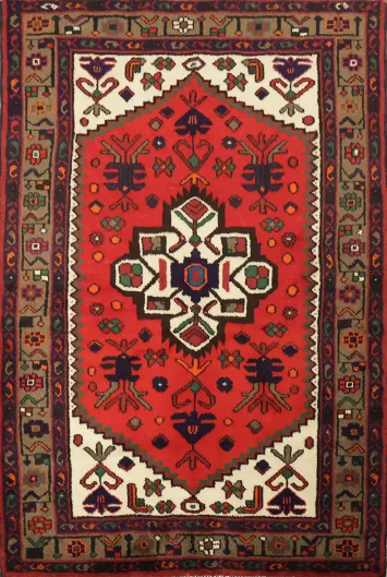 Geometric Hamedan Persian Wool Area Rug 3x5