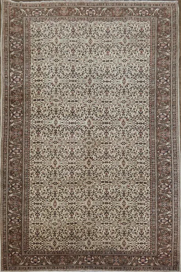 Vintage Floral Pattern Turkish Rug with Classic Brown Border Design 7x10