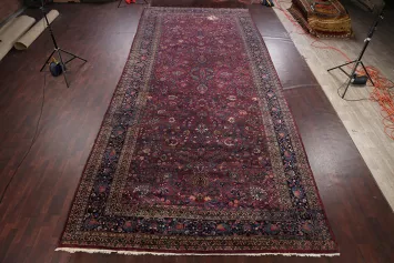 Pre-1900 Antique Burgundy Mashad Persian Area Rug 10x23