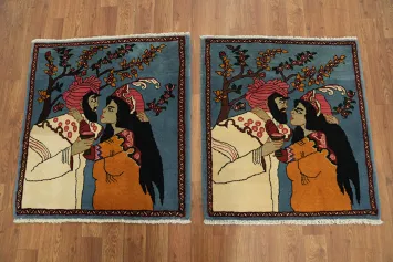 Pair of Persian Artistry Inspired Wool Rug with Rich Cultural Motifs 2x2