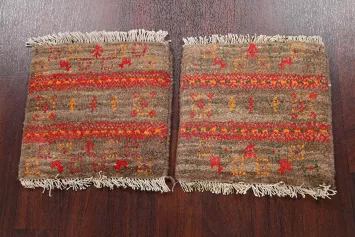 Set of 2 Tribal Gabbeh Persian Area Rugs 1x1 Square