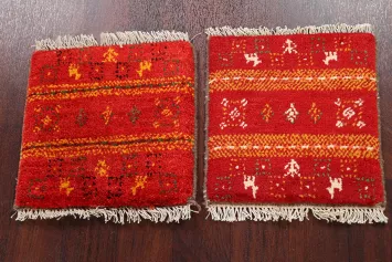 Set of 2 Tribal Gabbeh Persian Area Rugs 1x1 Square
