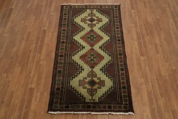 Authentic Vintage Style Balouch Afghan Rug with Red and Green Tones 3x6