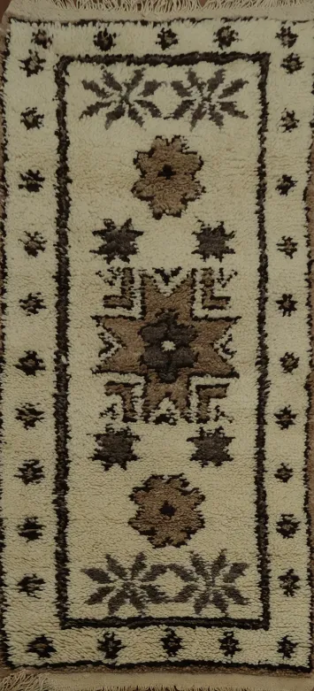 Artistic Handmade Moroccan Rug 3x6 in Neutral Colors and Patterns