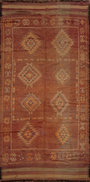 Antique Moroccan Area Rug 5x12 with Warm Colors and Tribal Designs