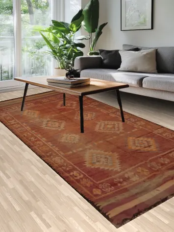 Antique Moroccan Area Rug 5x12 with Warm Colors and Tribal Designs