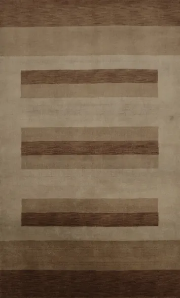 Modern Neutral Toned Gabbeh Area Rug 6x8 with Simple Stripe Pattern