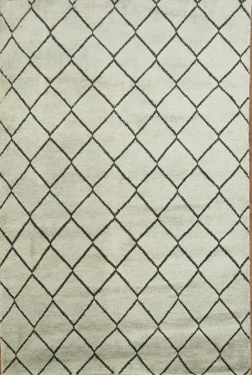 Durable Black and White Lattice Moroccan Style Rug 4x6
