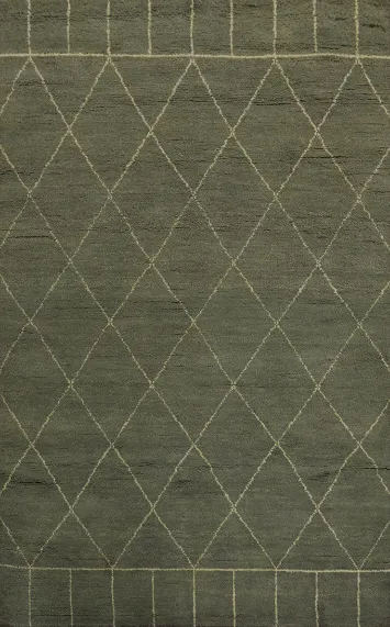 Green Trellis Wool Moroccan Oriental Area Rug 5x8