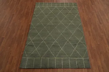 Green Trellis Wool Moroccan Oriental Area Rug 5x8