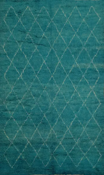 Teal Moroccan Area Rug 6x10 with Geometric Diamond Designs