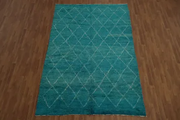 Teal Moroccan Area Rug 6x10 with Geometric Diamond Designs