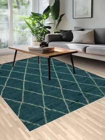 Sophisticated Teal Diamond Moroccan Area Rug 7x10 for Elegant Interiors