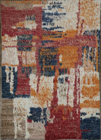 Contemporary Art-Inspired Rug with Red and Orange Abstract Design 5x6