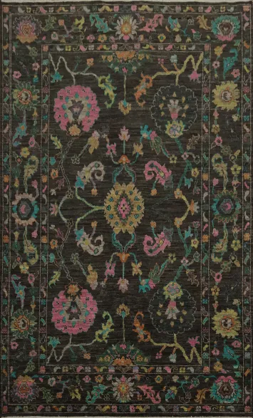 Floral Oushak Oriental Area Rug 6x9 with Ornate Border Art