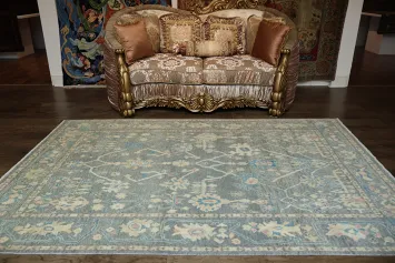 Sophisticated Floral Oushak Turkish Rug in Soft Gray for Timeless Home Decor 6x9