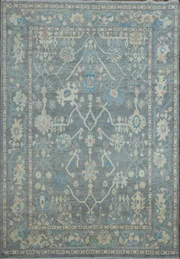 Sophisticated Floral Oushak Turkish Rug in Soft Gray for Timeless Home Decor 6x9