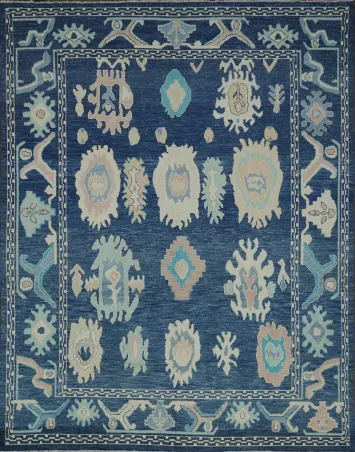 Midnight Blue Authentic Oushak Turkish Iconic Rug 9x11