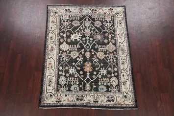Black Floral Oushak Oriental Area Rug 5x6