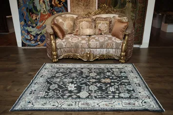 Black Floral Oushak Oriental Area Rug 5x6