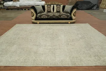 Vintage Distressed Muted Color Tabriz Persian Area Rug 10x13
