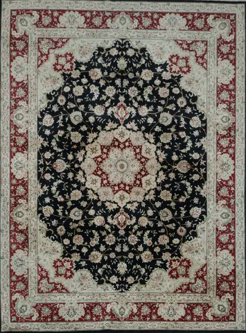 Traditional Wool/Silk Pak Persian Rug with Rich Color Black and Burgundy 9x12