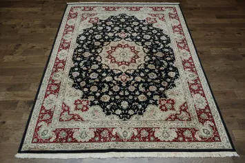 Traditional Wool/Silk Pak Persian Rug with Rich Color Black and Burgundy 9x12