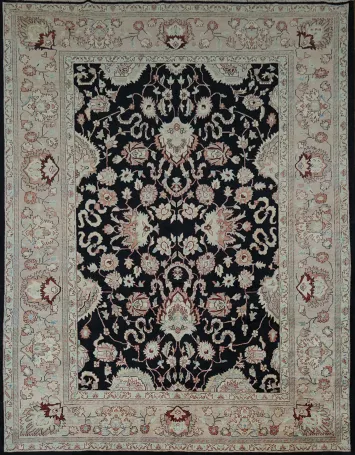 Exquisite Black Oushak Turkish Rug Intricate Floral Patterns 9x12