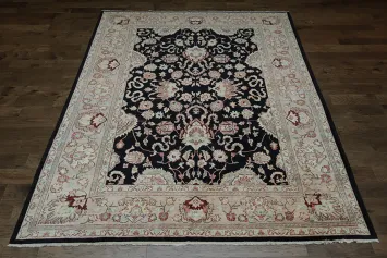 Exquisite Black Oushak Turkish Rug Intricate Floral Patterns 9x12