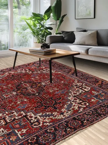 Antique Geometric Heriz Vegetable Dye Persian Area Rug 8x9