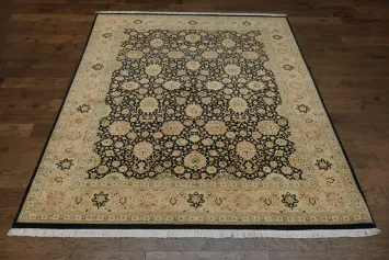 Traditional Black and Gold Masterpiece of Elegant Rug Craftsmanship 8x10