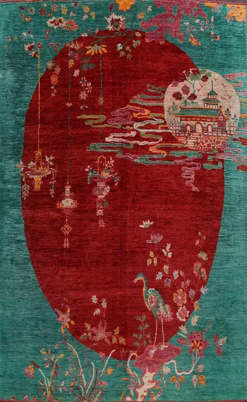 Pictorial Art Deco Chinese Oriental Area Rug 9x13