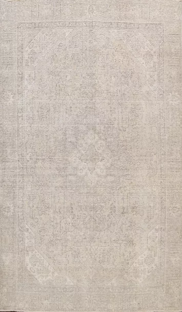 Muted Distressed Geometric Tabriz Persian Area Rug 7x10