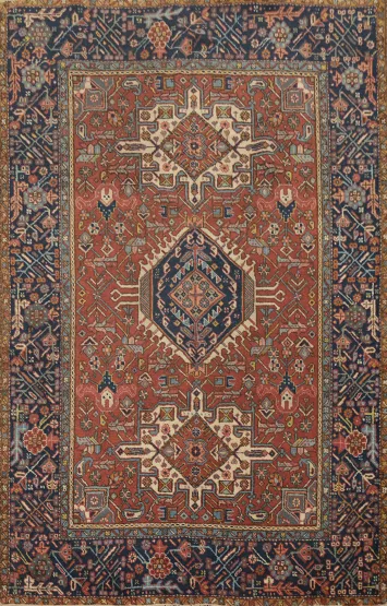 Antique Geometric Gharajeh Persian Vegetable Dye Rug 4x6
