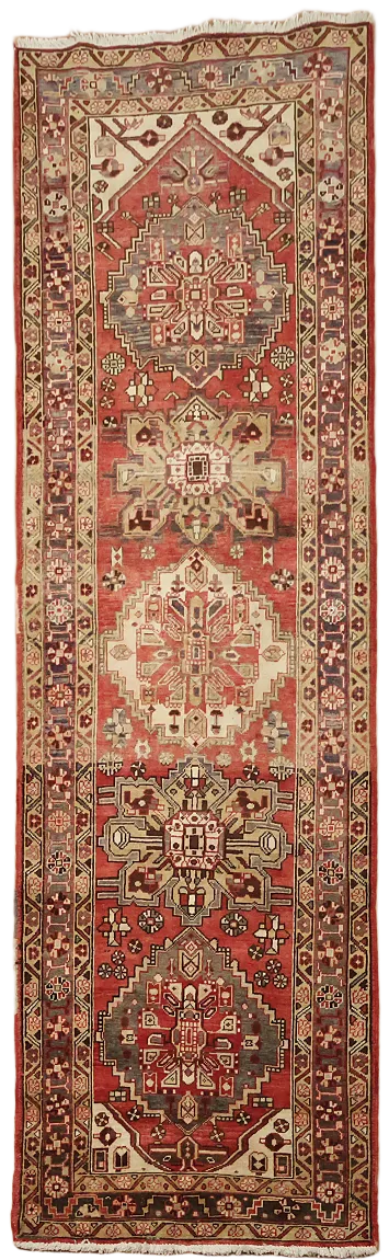 Geometric Heriz Persian Runner Rug 3x10