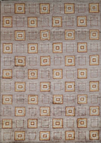 Artistic Mauve Brown Square Pattern Modern Style Gabbeh Large Rug 10x14