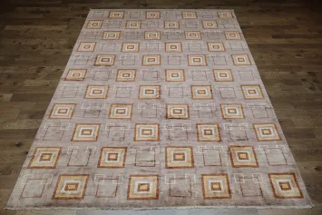 Artistic Mauve Brown Square Pattern Modern Style Gabbeh Large Rug 10x14