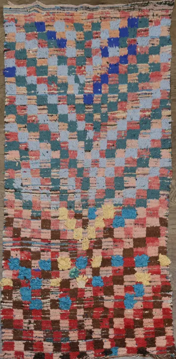 Antique Checkered Moroccan Oriental Area Rug 4x7