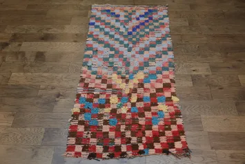 Antique Checkered Moroccan Oriental Area Rug 4x7