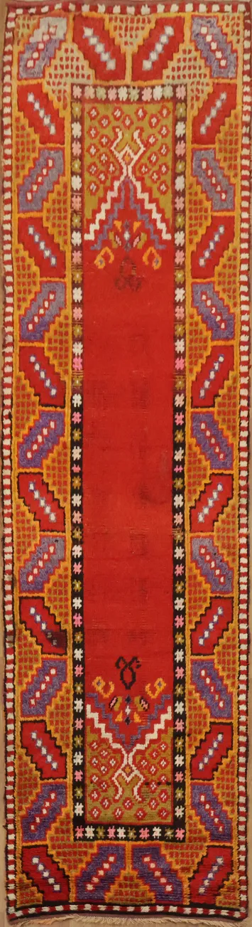 Red Wool Moroccan Oriental Runner Rug 3x11
