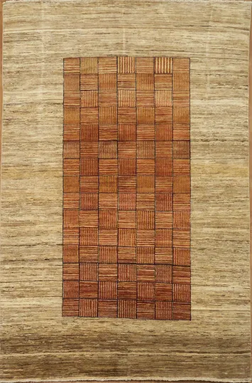 Modern Bordered Gabbeh Kashkoli Oriental Area Rug 6x10