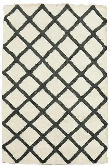 Striking Black and White Kilim Carved Rug 4x6 ft